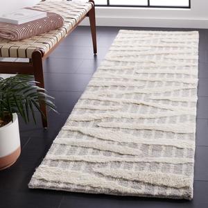 Ковер-дорожка SAFAVIEH, 69 x 244 см, Manhattan Collection, Grey & Ivory, ручной работы из современной шерсти, идеален для помещений с высокой проходимостью в гостиной, спальне (MAN159F)