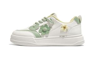 RENBEN Скользоустойчивые износостойкие низкие скейтерские кроссовки женские White Green, цвет White Green