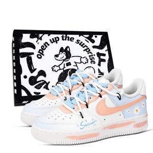 Nike Кроссовки Air Force 1 Summer Daisy, износостойкие, низкие, для скейтбординга, унисекс, синие, оранжевые, белые