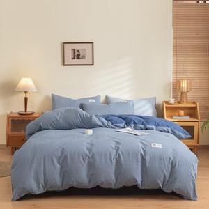 LUOLAI HOME Комплект постельного белья 4 предмета, 180 см, простыня 230x24 см, простыня на резинке, цвет: синий байтяо + джинсово-синий, гребенной хлопок из Синьцзяна, стирка