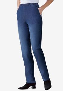 Женские джинсы Within Straight Leg Fineline Pull-On Stretch Denim Woman Within, Stonewash sanded