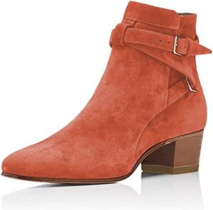 Женские ботильоны YDN с низким каблуком, из замши, ковбойские сапоги, накидные, с пряжкой, Lachsfarben