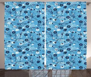 Штора ABAKUHAUS Floral Rustic с лепестками растений в стиле шебби-шик, универсальная ленточная штора для гостиной с петлями и крючками, 280 x 245 см, темно-синий с белым Abakuhaus