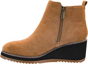 Ботильоны Corkys Footwear Apple Sauced с клиновидным каблуком, каблук 2,25 дюйма, мягкие амортизирующие стельки из ЭВА для ношения в течение всего дня, полноценная внутренняя молния с эластичной манжетой сверху, Tobacco Faux Suede