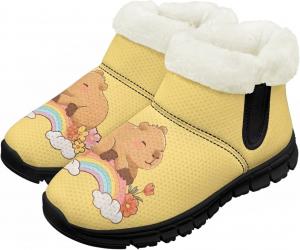 Детские зимние ботинки для девочек и мальчиков, водонепроницаемые, с противоскользящей подошвой, утепленные мехом, для улицы, зимние кроссовки для маленьких и больших детей Chririnla, Rainbow Capybara