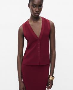 Женский тонкий вязаный жилет-свитер MANGO, Wine