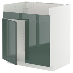 Тумба под кухонный шкаф с двойной мойкой HAVSEN, белая/темно-серо-зеленая глянцевая краска Kallarp, 80x60 см. IKEA Metod