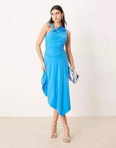 Платье макси с длинными рукавами, вырезом-лодочкой и асимметричным подолом бирюзового цвета Abercrombie & Fitch