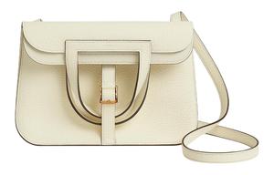HERMES Сумка Халзан Клеменс Бычья кожа Лошадиная подкова Клатч Женская Ната Кремово-белая