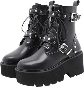 Женские ботильоны Parisuit, готическое покрытие, платформа, массивные, высокий каблук, шнуровка, боевые ботинки, панк, короткие ботильоны, Schwarz 17