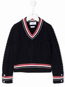 Свитер Cricket Cable с отделкой RWB Thom Browne Kids, синий