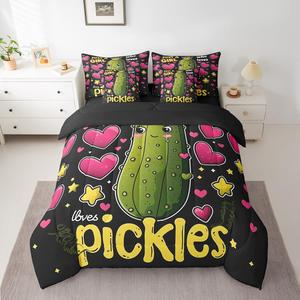 Erosebridal Комплект постельного белья Pickle Bed in a Bag с мультяшным принтом овощей и огурцов для любителей пикулей, Signal Green
