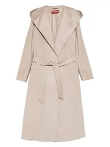 Пальто с капюшоном и поясом Max Mara, нейтральный