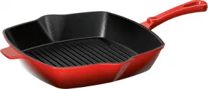 Сковорода-гриль , эмалированная, жаропрочная, красная, 24,5 x 24,5 см ERNESTO
