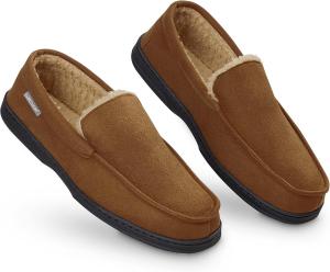 DUNLOP Мокасины-тапочки для мужчин, лоферы, тапочки из искусственного меха, резиновая подошва, домашние тапочки из пены с эффектом памяти, обувь для дома, подарок для мужчин, коричневый