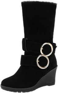 Женские зимние короткие сапоги ZBYY с пряжкой, на танкетке, высокие зимние сапоги для снега, модные полусапожки для женщин, 8.5 Black