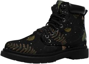 Унисекс ботинки среднего верха для боевых действий для мужчин и женщин, легкие модные ботильоны с цветами, нескользящие ботинки на шнуровке для девушек AWSOLE, Leaves Black