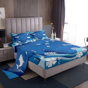 Erosebridal Комплект постельного белья Cute Dolphin с морскими волнами и тропическими рыбками для детей, Blue White