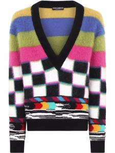 Dolce & Gabbana джемпер вязки интарсия с глубоким вырезом, белый