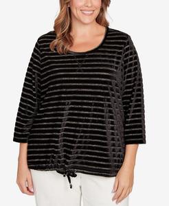 Топ-блузон с длинными рукавами и металлизированной полоской, больших размеров HEARTS OF PALM, Black Multi