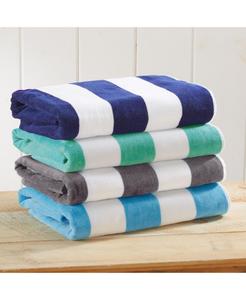 Набор из 4 больших пляжных полотенец из хлопкового велюра с полосатым узором Cabana Stripe, размер 35 x 70 дюймов Linery & Co, Multi - grey, navy, teal, air blue