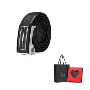 JAGUAR Мужской ремень из натуральной кожи с автоматической пряжкой в минималистском стиле Ширина 3,5 см, Black