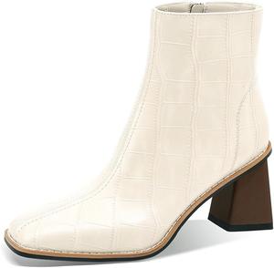 Женские ботильоны на среднем массивном каблуке с квадратным носком, боковой молнией, короткие ботинки с каблуком для женщин, осень-зима MOTIMODEN, Ivory White