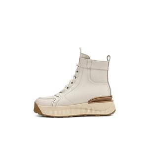 BOERDIQI Утепленные короткие женские берцы на платформе с противоскользящей подошвой бежевые с войлочной стелькой, цвет Beige (Wool Insole)