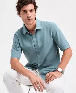 Мужская короткая рубашка с коротким рукавом и однотонным текстурным узором, созданная для Macy's Alfani, зеленый