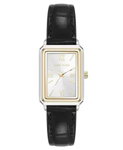 Женские часы Quartz Casual черные из полиуретановой кожи и двухцветного металлического сплава, 25 мм Anne Klein