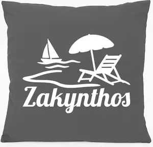 Подушка для дивана Huuraa с мотивом острова Закинтос, Греция, подарок, 40x40 см, с наполнителем из хлопка стального серого цвета, сувенир из Закинтоса Hellweg Druckerei