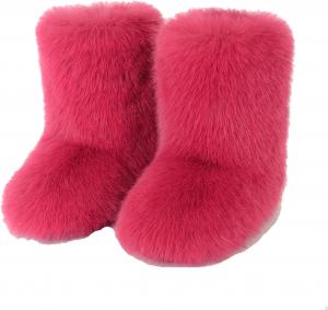Женские ботинки из искусственного меха, пушистые, с круглым носком, замшевые зимние ботинки для снега, с плоским каблуком, удобные, теплые плюшевые снегоступы Generic, Rose Red B