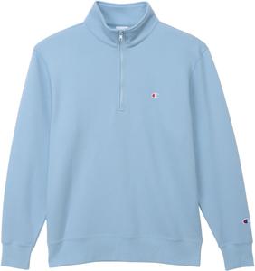 Мужская толстовка Champion с длинным рукавом, вышитым логотипом в одной точке и застежкой-молнией до середины груди, небесно-голубой