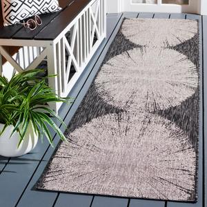Ковер SAFAVIEH, 69 x 244 см, Washable Rug Outdoor Courtyard Collection - Runner, Beige & Black, Non-Shedding & Easy Cleaning, для патио, прихожей, гардеробной, коридора, кухни (CY8893-36621)