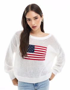 Hollister свободный свитер с длинными рукавами и принтом США белого цвета