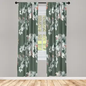 Шторы ABAKUHAUS с цветочным принтом, комплект из 2 панелей для гостиной/спальни, акварельный стиль шебби-шик, натуральные лепестки цветов в нежных тонах, 150 см x 225 см, цвет Reseda Green Abakuhaus