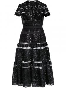 Платье миди из тюля с вышивкой Elie Saab, черный