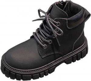 Детские ботильоны для девочек на шнуровке, с молнией сбоку, кожаные, в стиле милитари и гот, короткие прогулочные ботинки Generic, #013