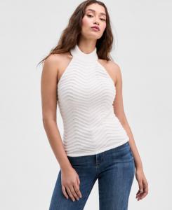 Женский свитер Serina с ребристым узором шеврон и завязками на шее GUESS, Dove White