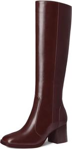 Сапоги MUCCCUTE до колена для женщин с квадратным носком, широким каблуком, боковой молнией, украшенные стразами, блестящие, модные высокие длинные сапоги для девушек, Burgundy Pu