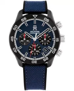 Мужские часы с хронографом, синий ремешок из Cordura и черный силиконовый ремешок, 42 мм Tommy Hilfiger