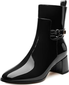 Женские ботильоны SKYSTERRY с круглыми носками, массивным каблуком и высоким блок-каблуком, модные ботинки из лакированной кожи для вечеринок, свадеб, шопинга, работы и короткие платья, Black