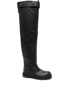 Кожаные сапоги выше колена с пряжкой Patrizia Pepe, черный