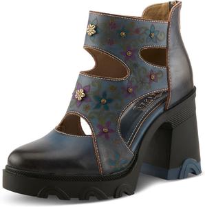 Ботильоны L'Artiste CAPSULE с ручной росписью и вырезами - кожаные ботильоны на платформе с фигурным каблуком Spring Step L'Artiste, Blue Multi