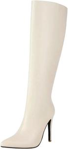 Женские ботфорты с острым носком, высокие до колена с каблуком, сексуальные ботильоны для вечеринки, обувь для осенне-зимнего сезона Generic, White