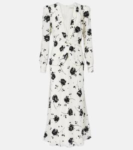 Шелковое цветочное миди-платье Alessandra Rich, White-Black