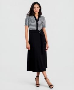 Женское платье-миди А-силуэта с воротником Anne Klein, Anne Black/ White Dove