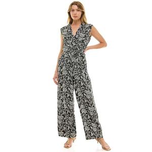 Женский комбинезон с запахом и широкими брючинами Luxology, цвет black ivory