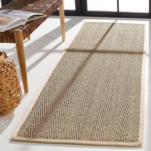 Ковер-дорожка SAFAVIEH, 77 x 488 см, Natural Fiber Collection, Natural & Ivory, Seagrass, узор "елочка" с бордюром (NF115J)