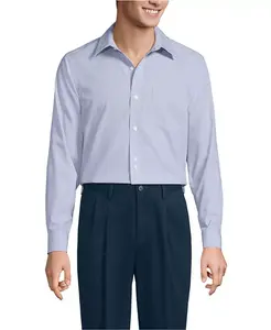 Мужская рубашка с прямым воротником из ткани пима без необходимости глажки Lands' End, синий